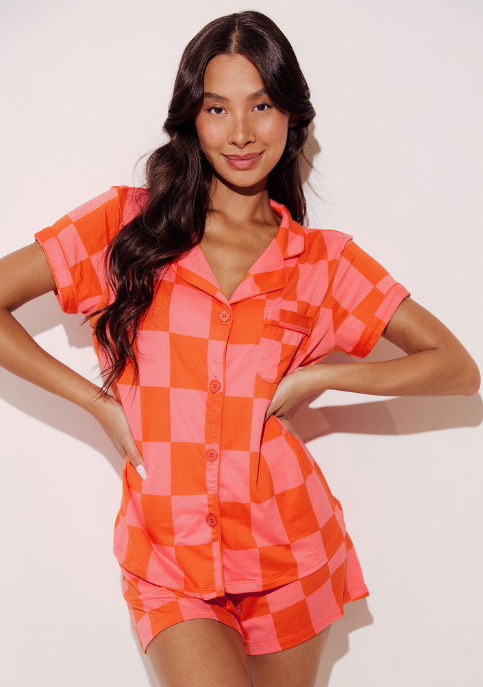Women's - Catnapper Set - Big Check (Orange & Pink)