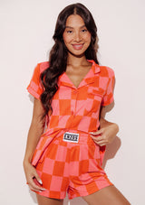 Catnapper set (large checkmate - pink orange)