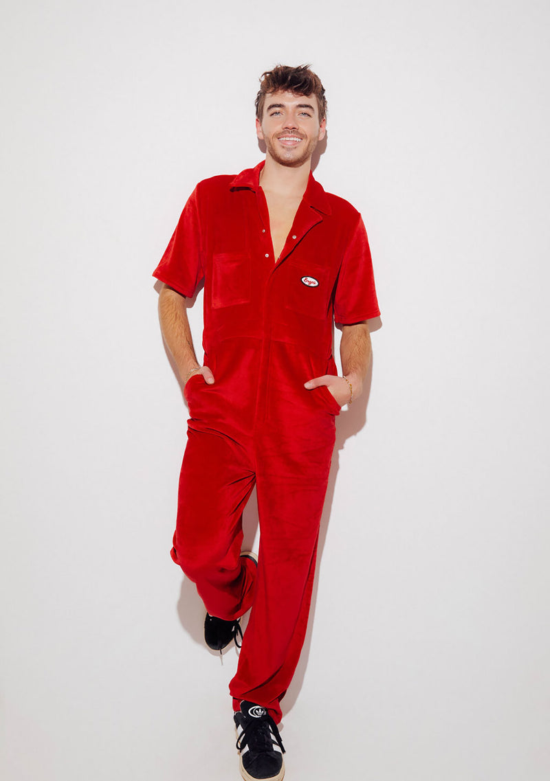 Men's Aprés Velour Jumpsuit (Red) – ENZOS Inactive Wear