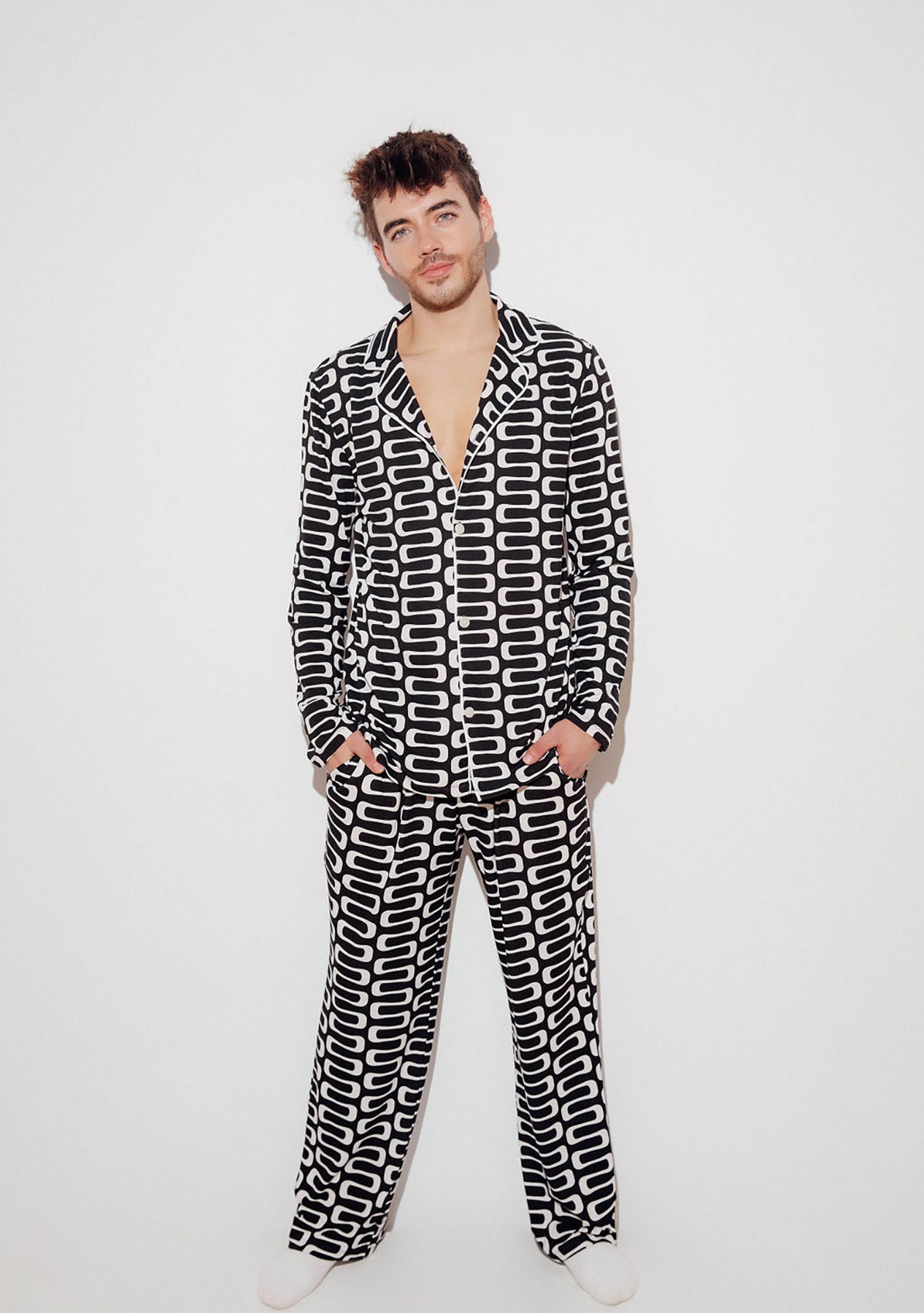 Men's - The Snoozer Set - Geometric Wave (Black & White)