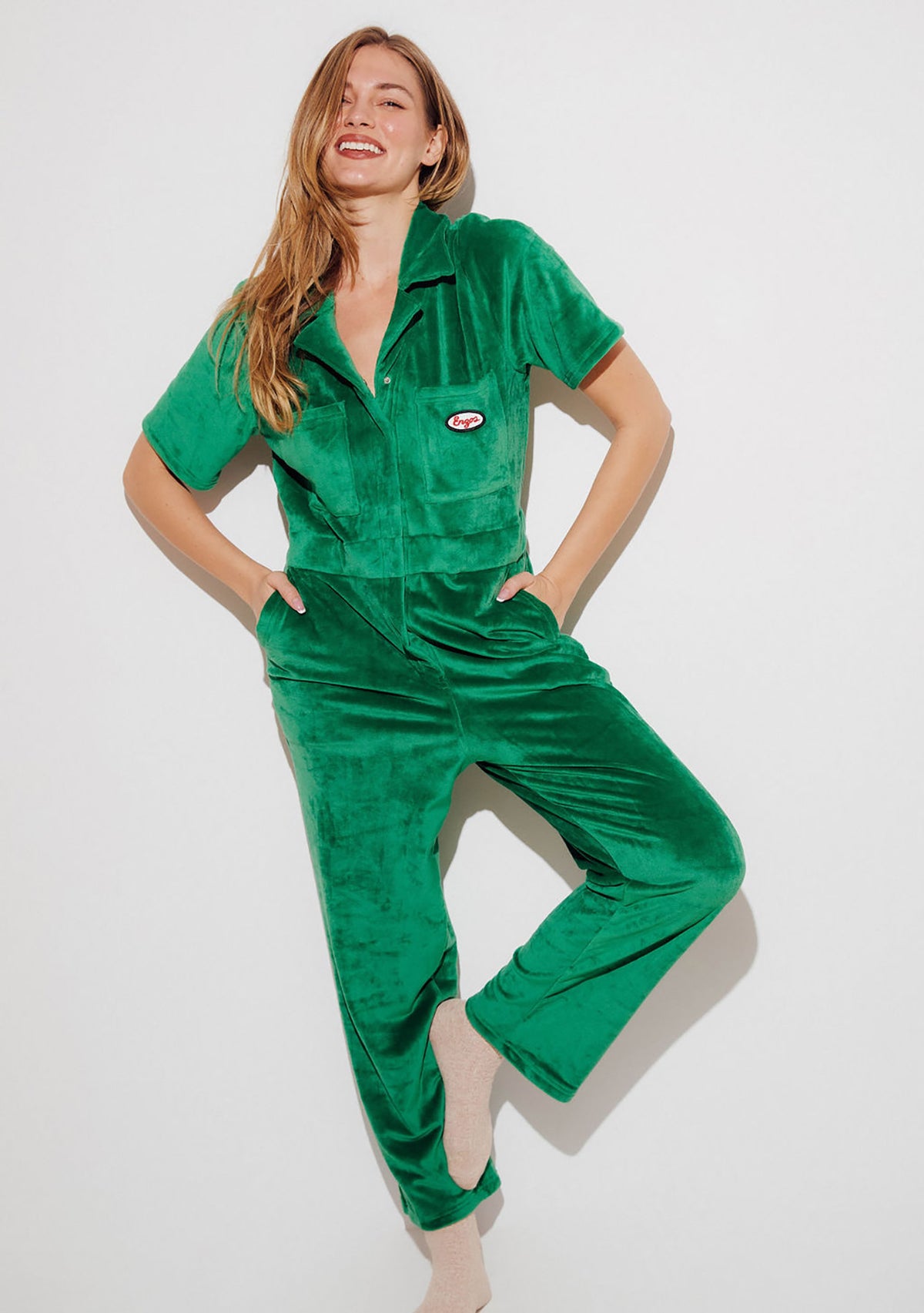 ensou. 　Summer Velvet Coverall Women's - Aprés Velour Jumpsuit (Green) – ENZOS Inactive Wear