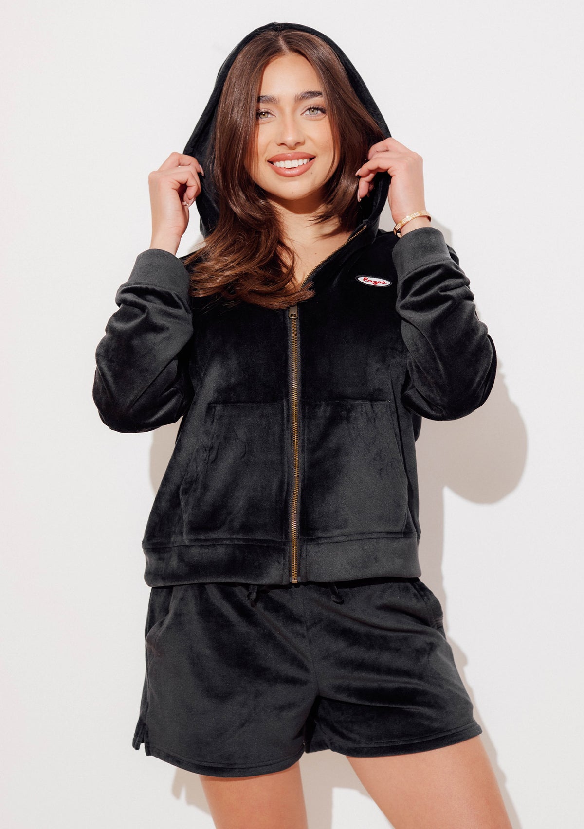 トップス BREATH LOGO VELOUR SET UP Women's - Velour Hoodie & Short Set (Black) – ENZOS Inactive