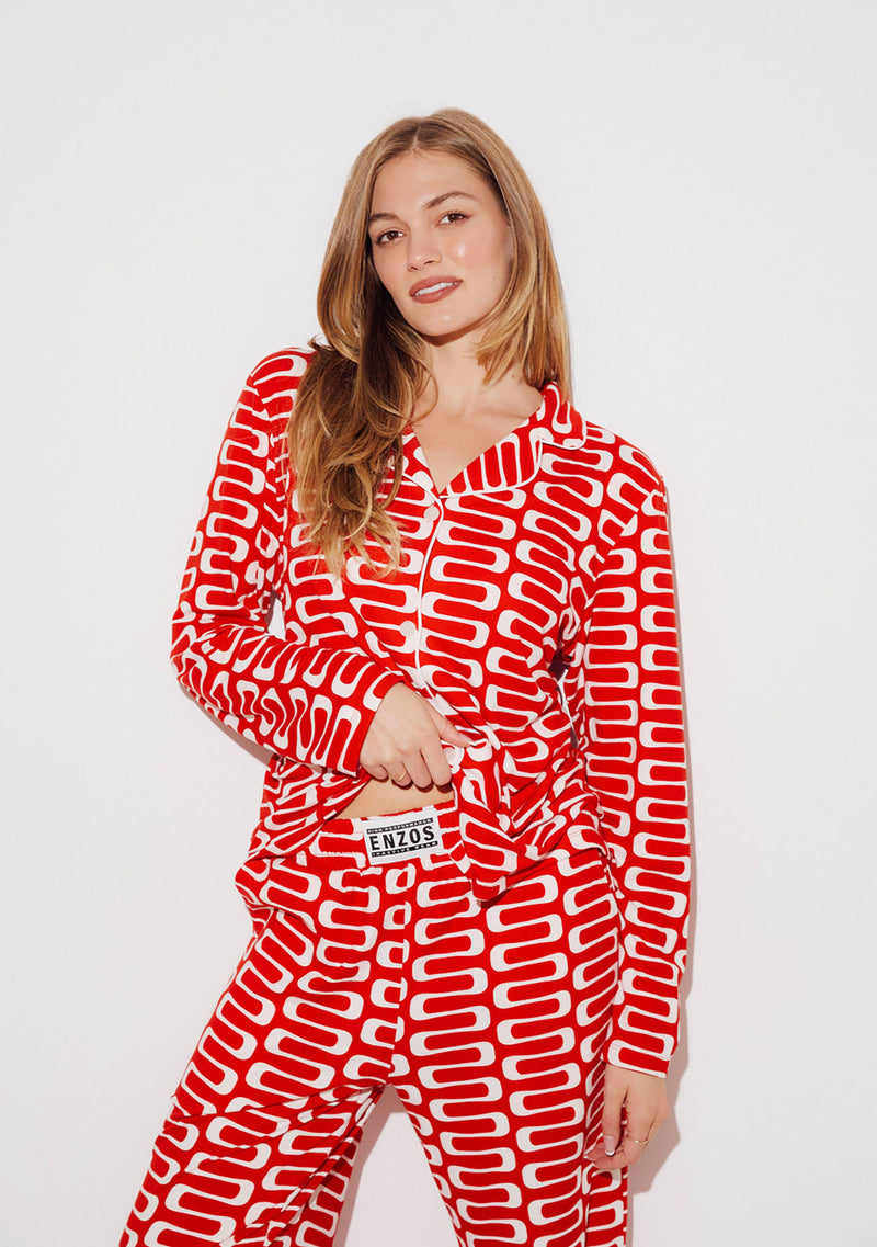 The Snoozer Set - Women's - Red Geometric Wave