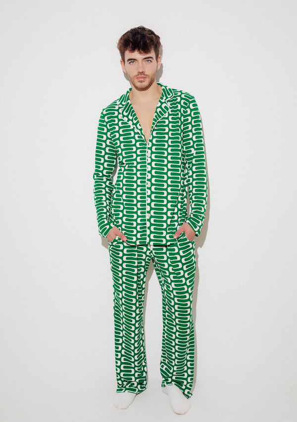 Men's - The Snoozer Set - Geometric Wave (Green & White)