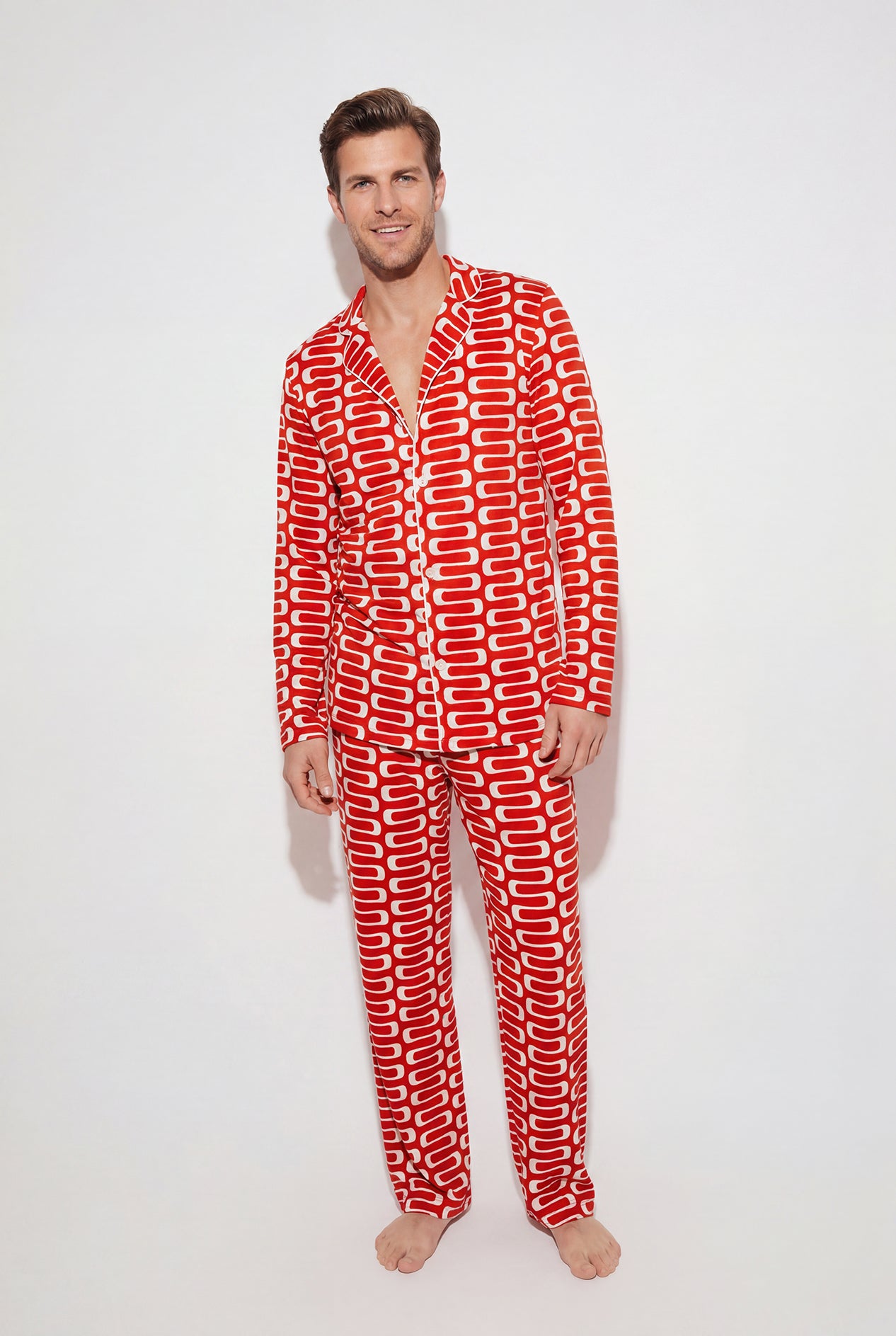 Men's - The Snoozer Set - Geometric Wave (Red & White)