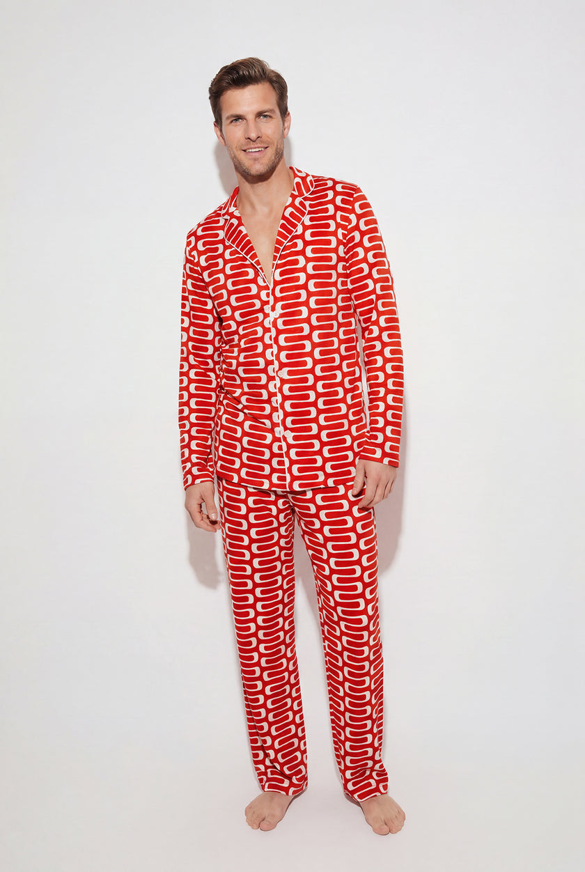 Men's - The Snoozer Set - Geometric Wave (Red & White)