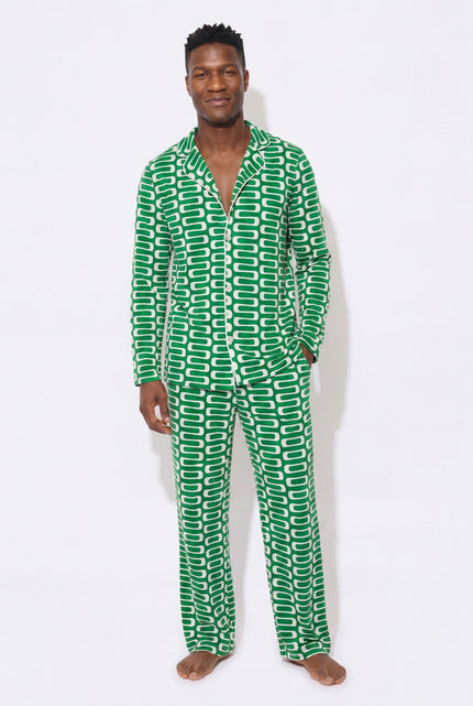 Men's - The Snoozer Set - Geometric Wave (Green & White)