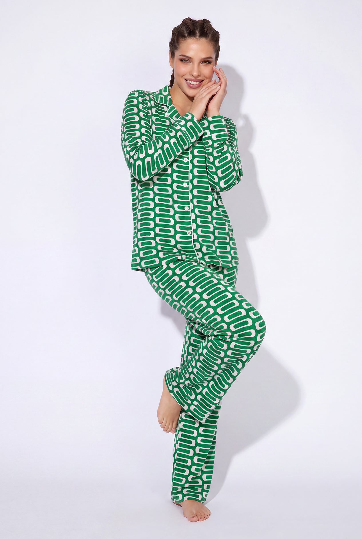 Women's - The Snoozer Set - Geometric Wave (Green & White)