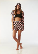 Catnapper set top & shorts (checkmate - pink)