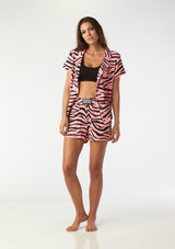 Catnapper set top & shorts (wavy zebra - pink)