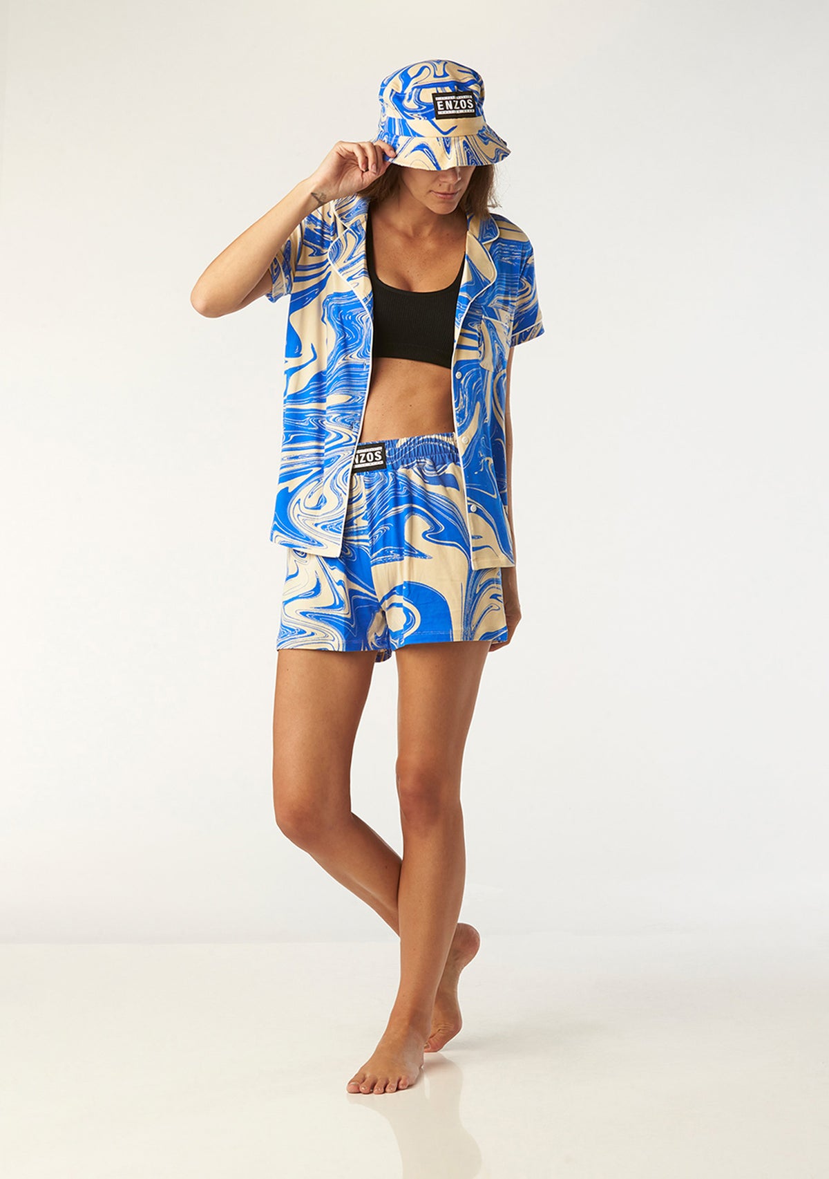 Catnapper set top & shorts (thalassa marble - blue)