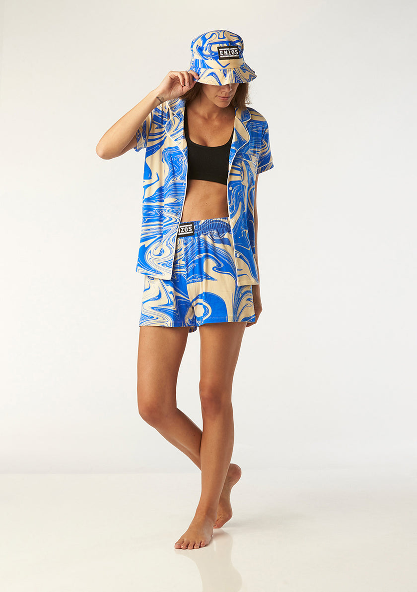 Catnapper set top & shorts (thalassa marble - blue)